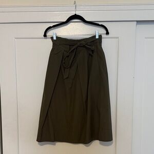 Madewell Olive Green Midi Skirt with Bow Detail